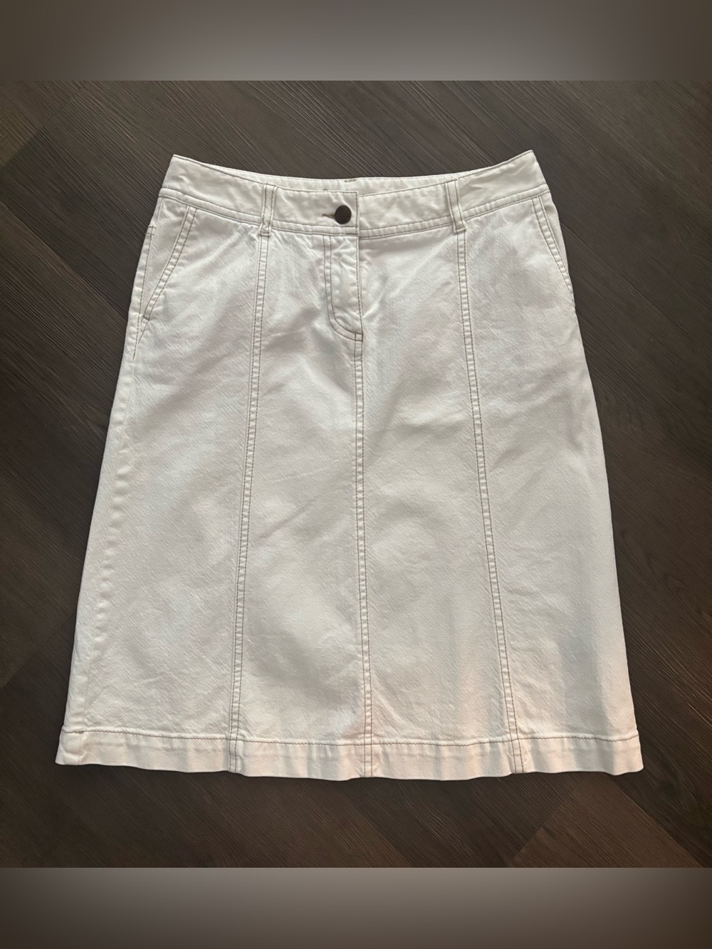 Boden Off White A-Line Denim Skirt with Contrast Stitching Sz 4 Reg
